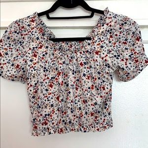 Floral print off the shoulder puff sleeve crop top